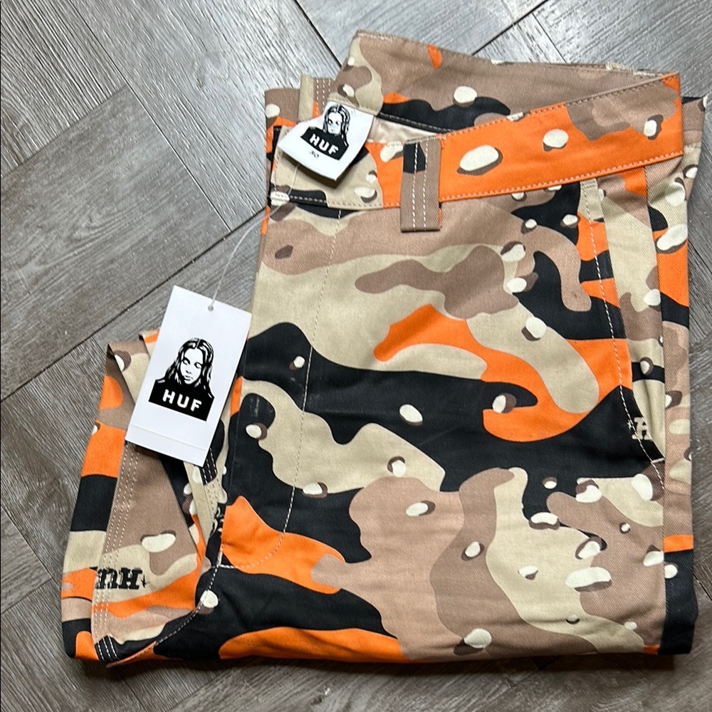 HUF Orange and Tan Camouflage Cargo Pants